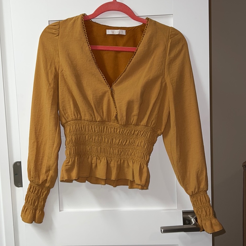 WAYF long sleeve smocked blouse